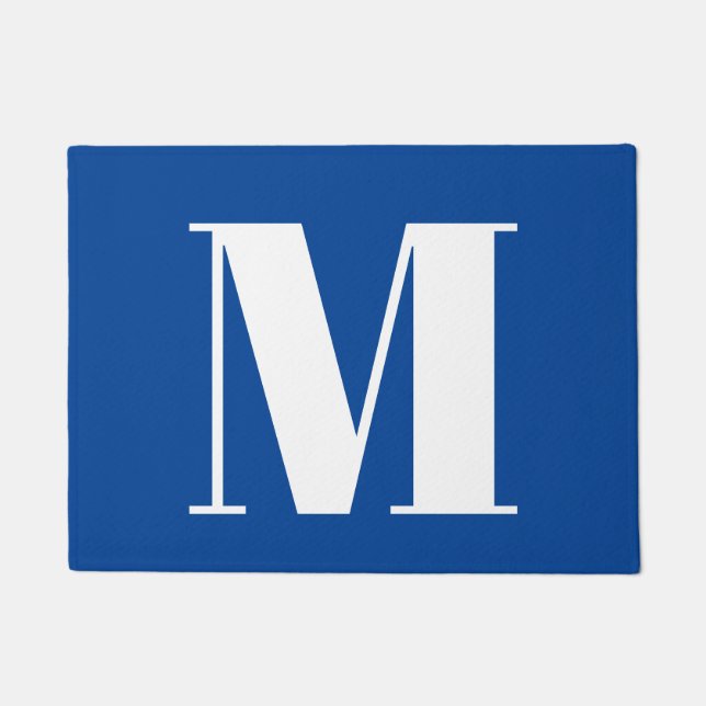 Deep Blue Initiaal Letter Monogram modern Stijlvol Deurmat (Voorkant)