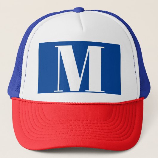 Deep Blue Initiaal Letter Monogram modern Stijlvol Trucker Pet (Voorkant)