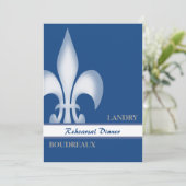 Deep Blue Large Fleur de Lis Rehearsal Dinner Kaart (Staand voorkant)