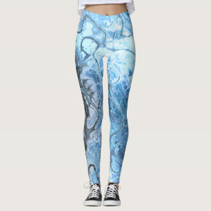 Deep Blue Marble Fractal Style Abstract Leggings