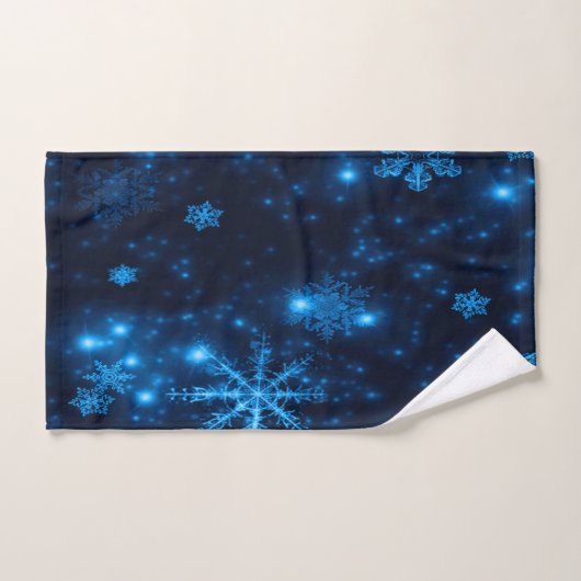Deep Blue met Bright Snowflakes Handdoek (Handdoek)
