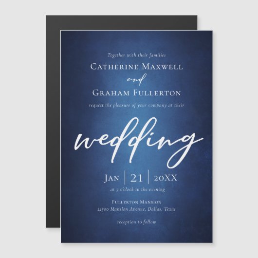 Deep Blue Minimalistische Typografie Lakeside Brui Magnetische Uitnodiging (Voorkant / Achterkant)