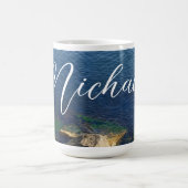 Deep Blue Ocean Foto Aangepaste naam Flowy Letters Koffiemok (Center)