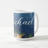 Deep Blue Ocean Foto Aangepaste naam Flowy Letters Koffiemok (Voorkant rechts)