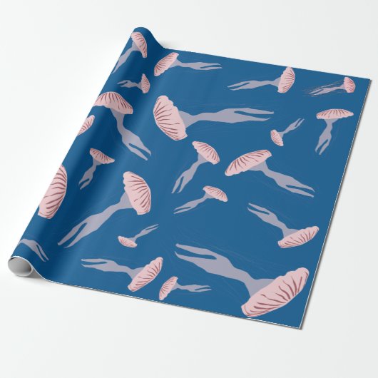Deep Blue Ocean Jellyfish Patroon Cadeaupapier (Uitgerold)