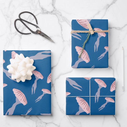 Deep Blue Ocean Jellyfish Patroon Inpakpapier Vel (Voorkant)