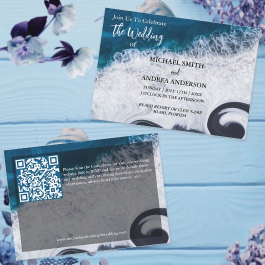 Deep Blue Ocean Waves Moderne Strand Bruiloft QR C