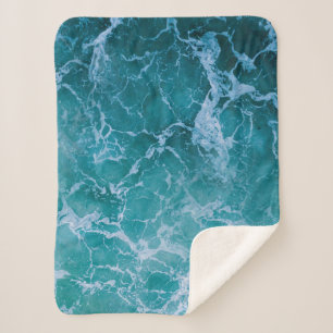 Deep Blue Ocean Waves Sherpa Deken