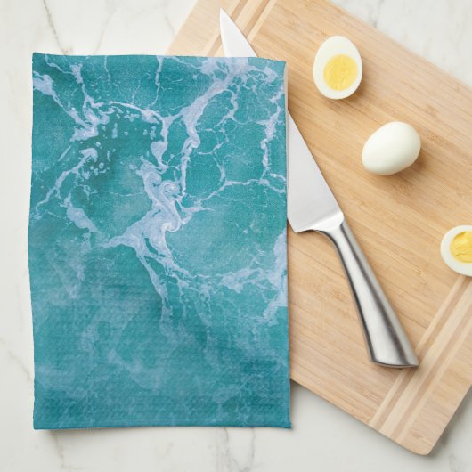 Deep Blue Ocean Waves Theedoek (Quarter Fold)