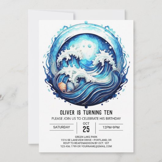 Deep Blue Ocean Waves Verjaardag Kaart (Voorkant)