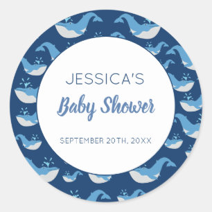Deep Blue Ocean Whale Baby Boy Baby shower Ronde Sticker