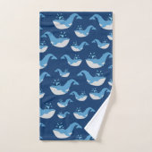 Deep Blue Ocean Whale Patroon Bad Handdoek (Handdoek)
