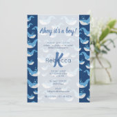 Deep Blue Ocean Whale Pattern Ahoy Boy Baby shower Kaart (Staand voorkant)