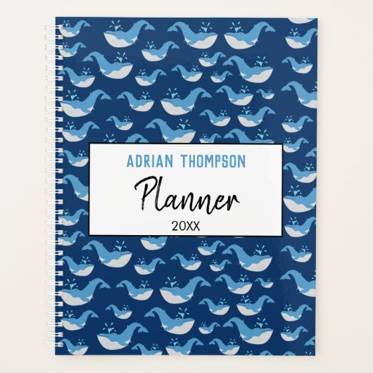 Deep Blue Ocean Whale Pattern School Planner (Voorkant)