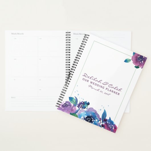 Deep Blue Paars Moody Twilight Floral Wedding Planner (Display)