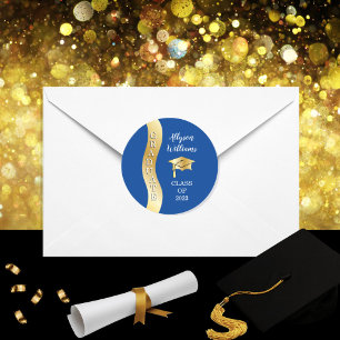 Deep Blue   Pet "Gold Afstuderen Wave Afstudeerder Ronde Sticker