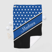 Deep Blue Polka Dot Black Diagonal Script Name Golfhanddoek (Insitu)