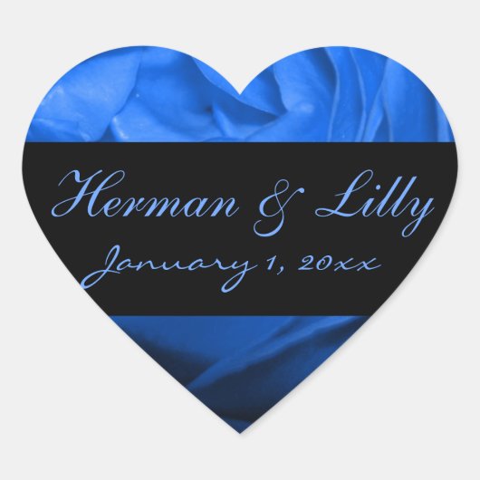 Deep Blue Roos Personalized Wedding Hart Sticker (Voorkant)