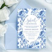 Deep Blue Roses Digital Invitation Sweet Sixteen Kaart