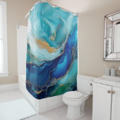 Deep Blue Serenity: een Abstract zeegezicht Douchegordijn (In situ)