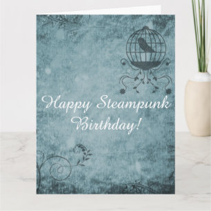 Deep Blue Steampunk Bird Cage Groot Wenskaart Kaart