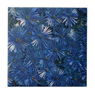 Deep Blue Stylized Flowers Tegeltje