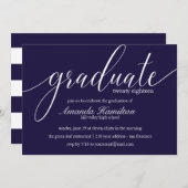 Deep Blue typographie Graduation Invitation (Devant / Derrière)