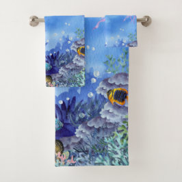 Deep Blue Underwater Reef Sealife Family Bad Handdoek