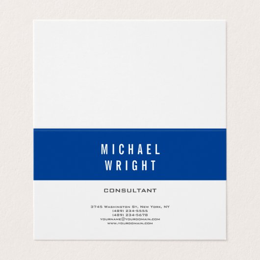 Deep Blue White Modern Plain Simple Minimalist Visitekaartjes (Buitenkant ongevouwen)