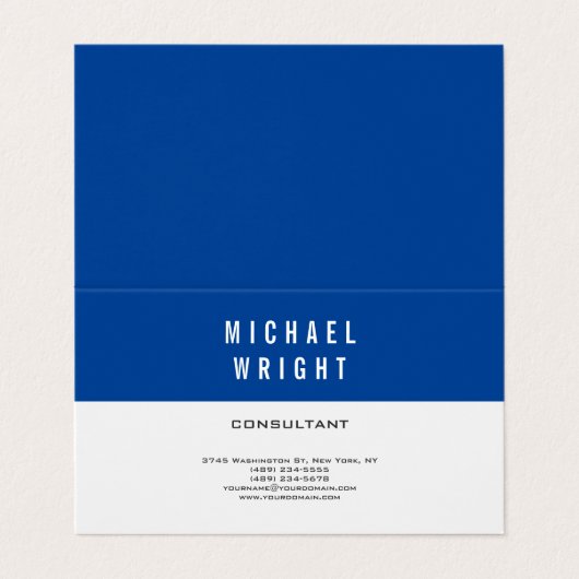 Deep Blue White Modern Plain Simple Minimalist Visitekaartjes (Buitenkant ongevouwen)