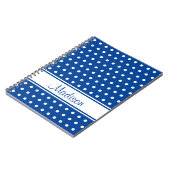 Deep Blue White Polka Dot Stripe Script Name Notitieboek (Linkerzijde)