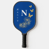 Deep Blue white white gold flower butterfly minima Pickleball Paddle (Achterkant)