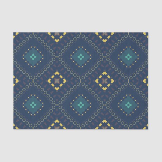 Deep Blue Yellow Ethnic Boho Tibal Mosaic Patroon Tissuepapier (Voorkant)