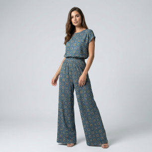 Deep Blue Yellow Mosaic Ethnic Boho Chic Patroon Stof