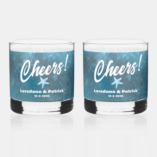 Deep Blue Zee bruiloft Whisky Glas (Voorkant)