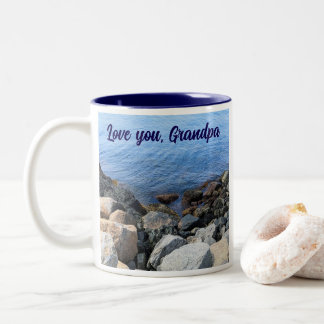 Deep Blue Zee Foto Rocky Seashore Beste Opa Tweekleurige Koffiemok