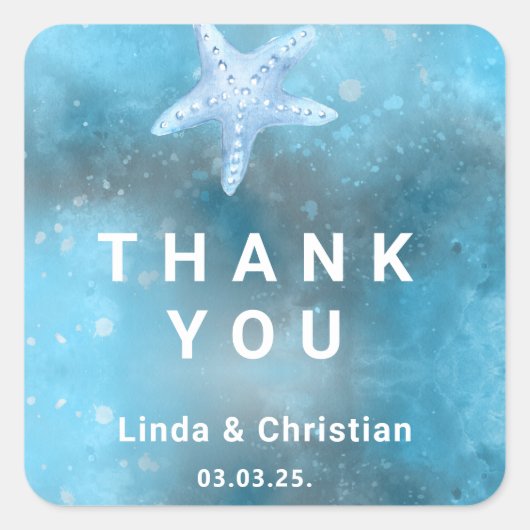 Deep Blue Zee Zomerbruiloft Vierkante Sticker (Voorkant)
