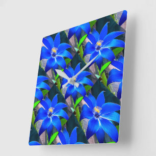 Deep Bluish Flowers Pattern Vierkante Klok