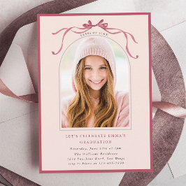 Deep Blush Bow Graduation Party Arch Photo Pink Kaart