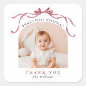 Deep Blush Pink Bow Birthday Thank You Vierkante Sticker (Voorkant)
