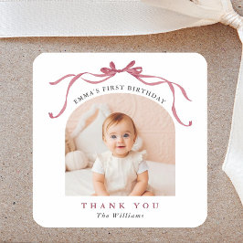 Deep Blush Pink Bow Birthday Thank You Vierkante Sticker