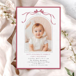 Deep Blush Pink Bow Girl 1st Birthday Arch Photo Kaart