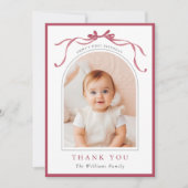 Deep Blush Pink Bow Minimal Birthday Photo Bedankkaart (Voorkant)