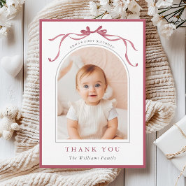 Deep Blush Pink Bow Minimal Birthday Photo  Bedankkaart
