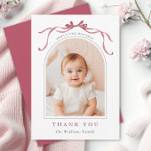 Deep Blush Pink Bow Simple Birthday Photo Bedankkaart