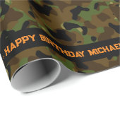 Deep Bossen Camo Tekst toevoegen & Naam Verjaardag Cadeaupapier (Rol Hoek)