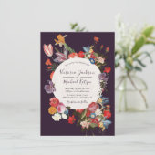 Deep Bourgogne Bloemen Donker & Moody Bruiloft Kaart (Staand voorkant)