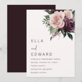 Deep Bourgogne & Dusty Roos Bruiloft Kaart (Voorkant / Achterkant)