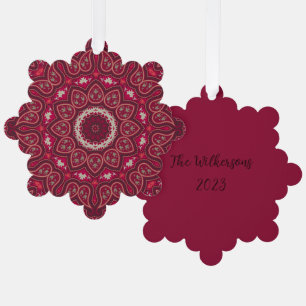 Deep Bourgogne Rode Kaleidoscoop Kerstmis Ornament Kaart