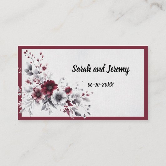 Deep Bourgogne Zilvergrijs Waterverf Bloemen Custo Plaatskaartje (Achterkant)